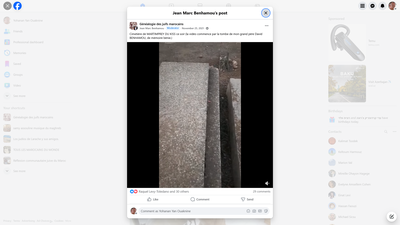 This Facebook post shares a video of the Jewish cemetery in Martimprey du Kiss (now known as Ahfir, Morocco), beginning with footage of the grave of David Benhamou, the poster's grandfather. The mention "de mémoire bénie" (of blessed memory) indicates this is a personal documentation of Jewish-Moroccan heritage. The post appears in a Facebook group dedicated to Moroccan Jewish genealogy, representing efforts to preserve and share the history of Jewish communities that once lived in Morocco. This documentation of cemetery grounds serves as both a personal memorial and a valuable genealogical resource for descendants of Moroccan Jews seeking to trace their family histories.