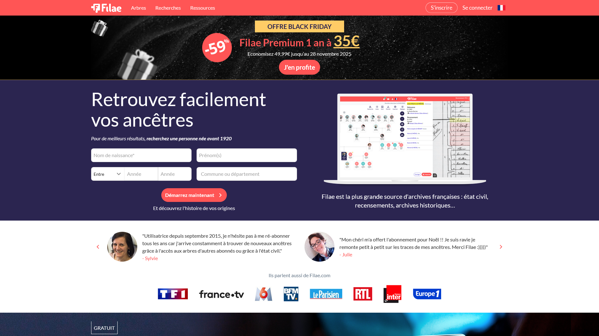 Filae.com : La généalogie : Etat-civil, faire son arbre généalogique rapidement en ligne, archives départementales, science héraldique, patronyme