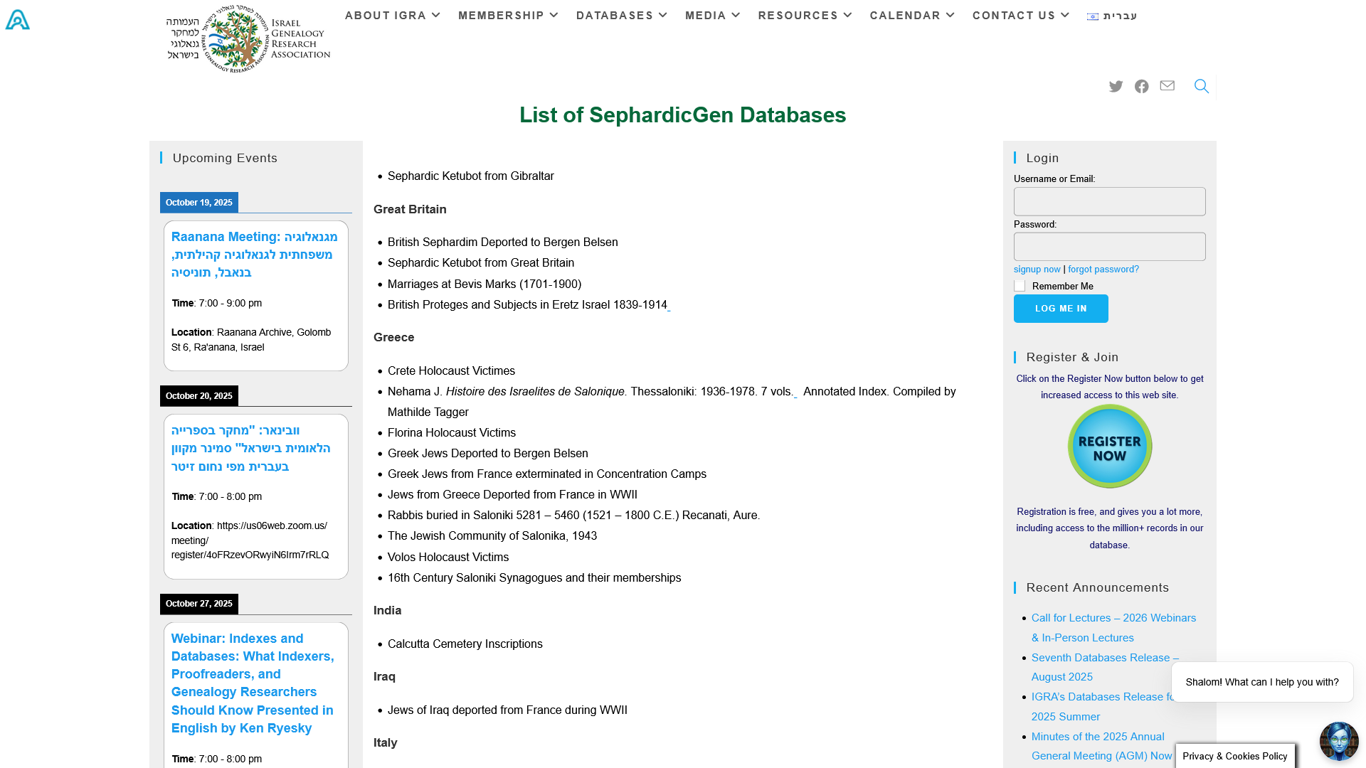 List of SephardicGen Databases - Israel Genealogy Research Association
