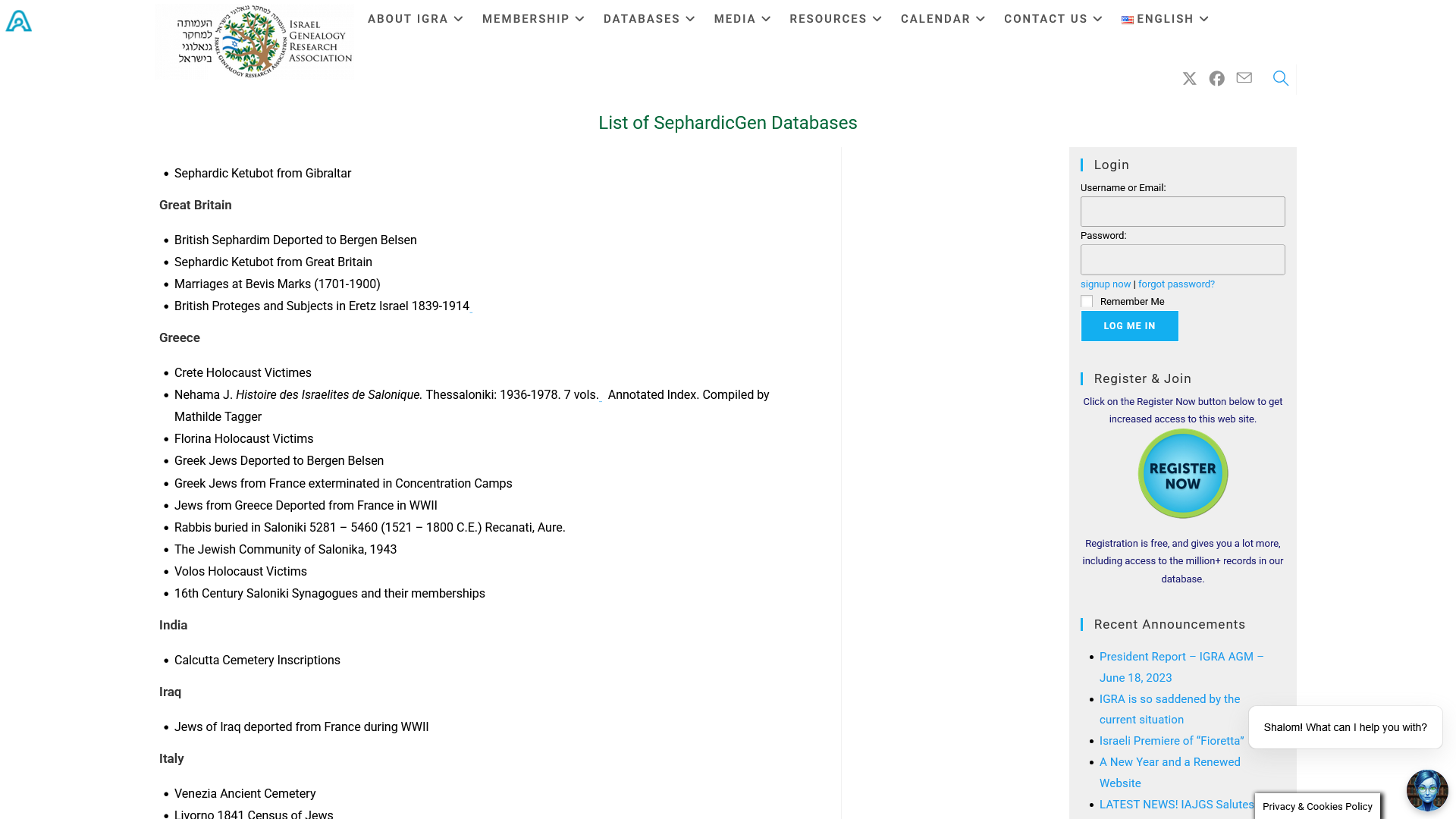 List of SephardicGen Databases – Israel Genealogy Research Association