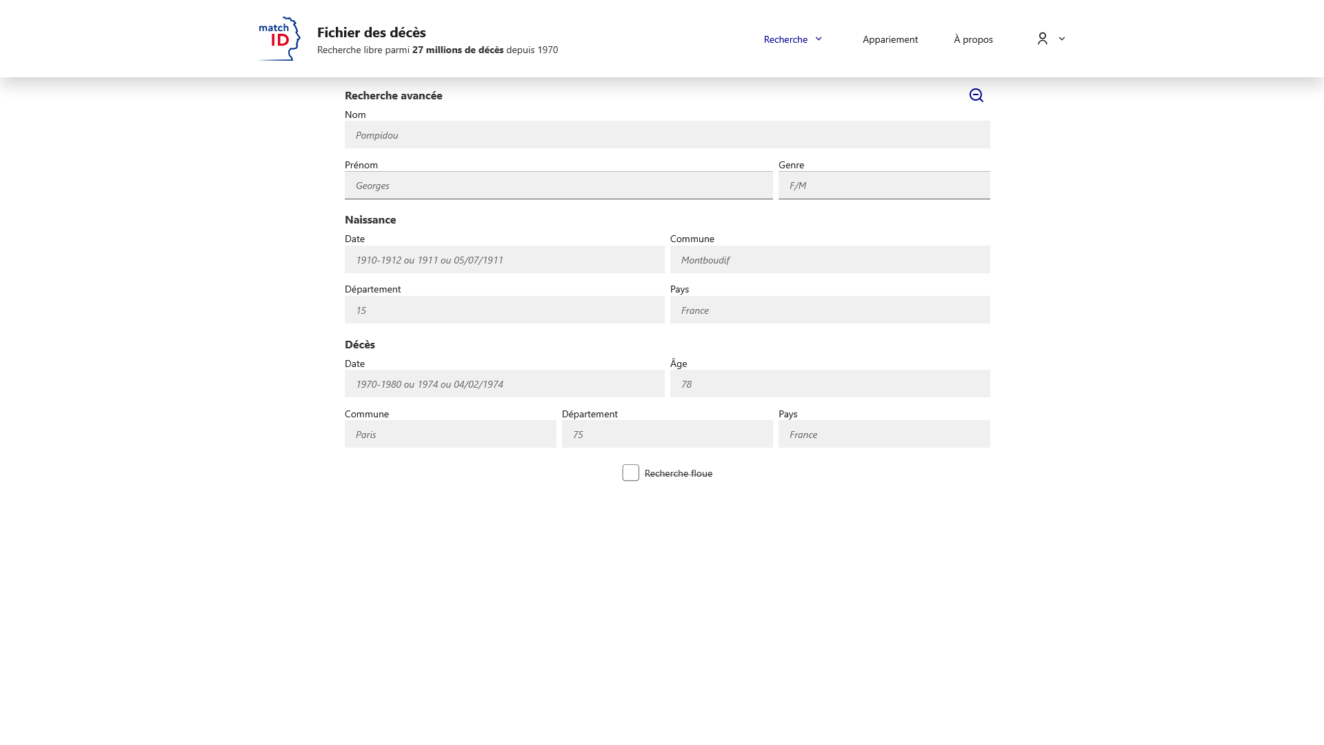 matchID - Moteur de recherche des personnes décédées