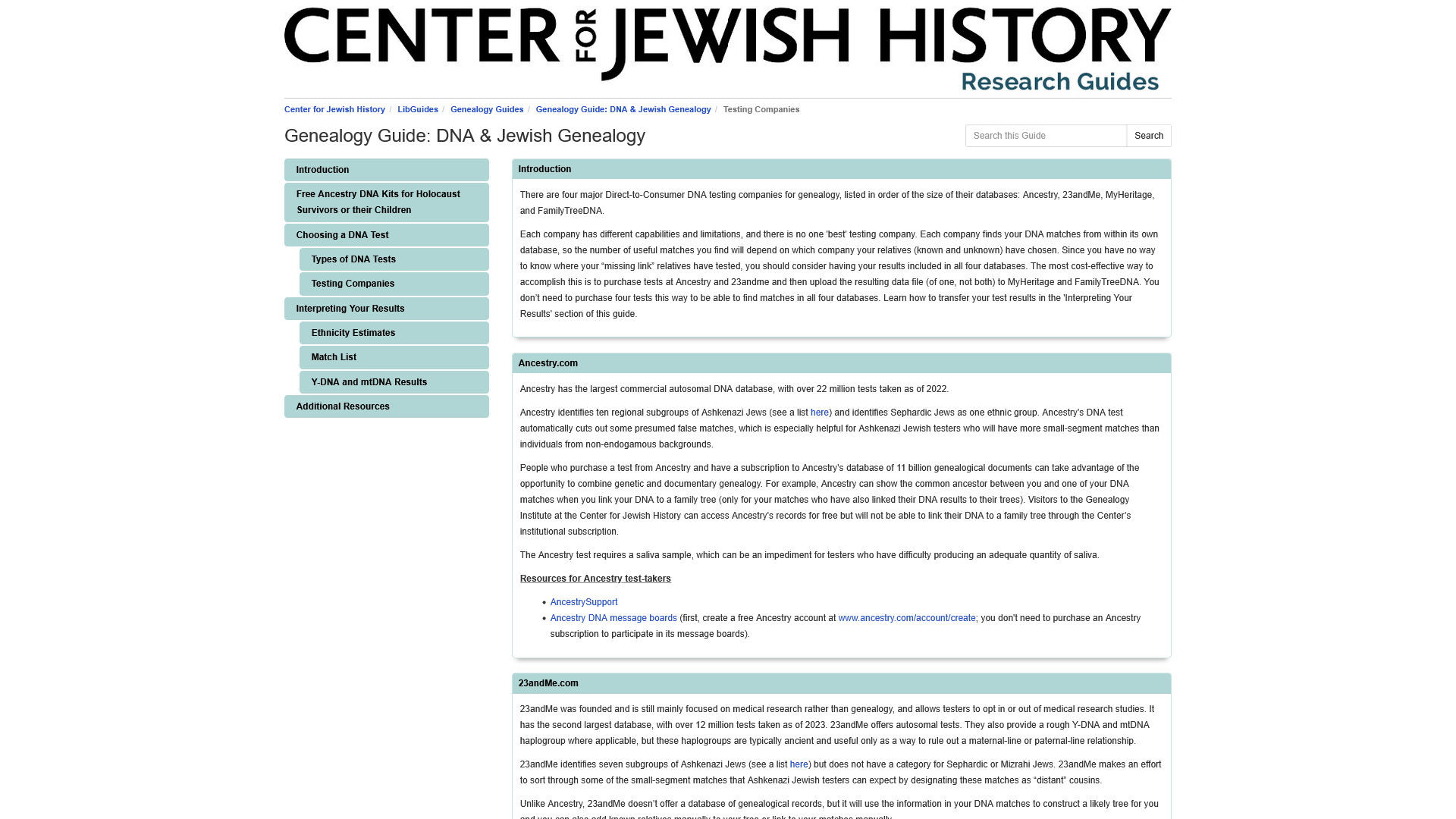 Testing Companies - Genealogy Guide: DNA & Jewish Genealogy - LibGuides at Center for Jewish History