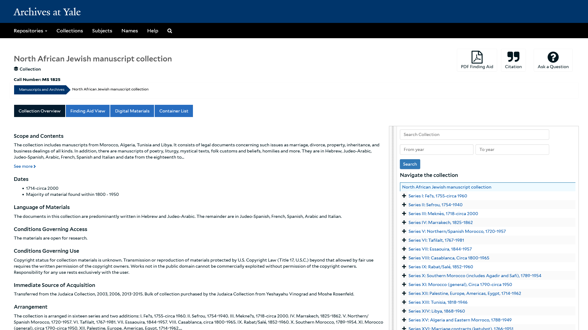 Collection: North African Jewish manuscript collection | Archives at Yale