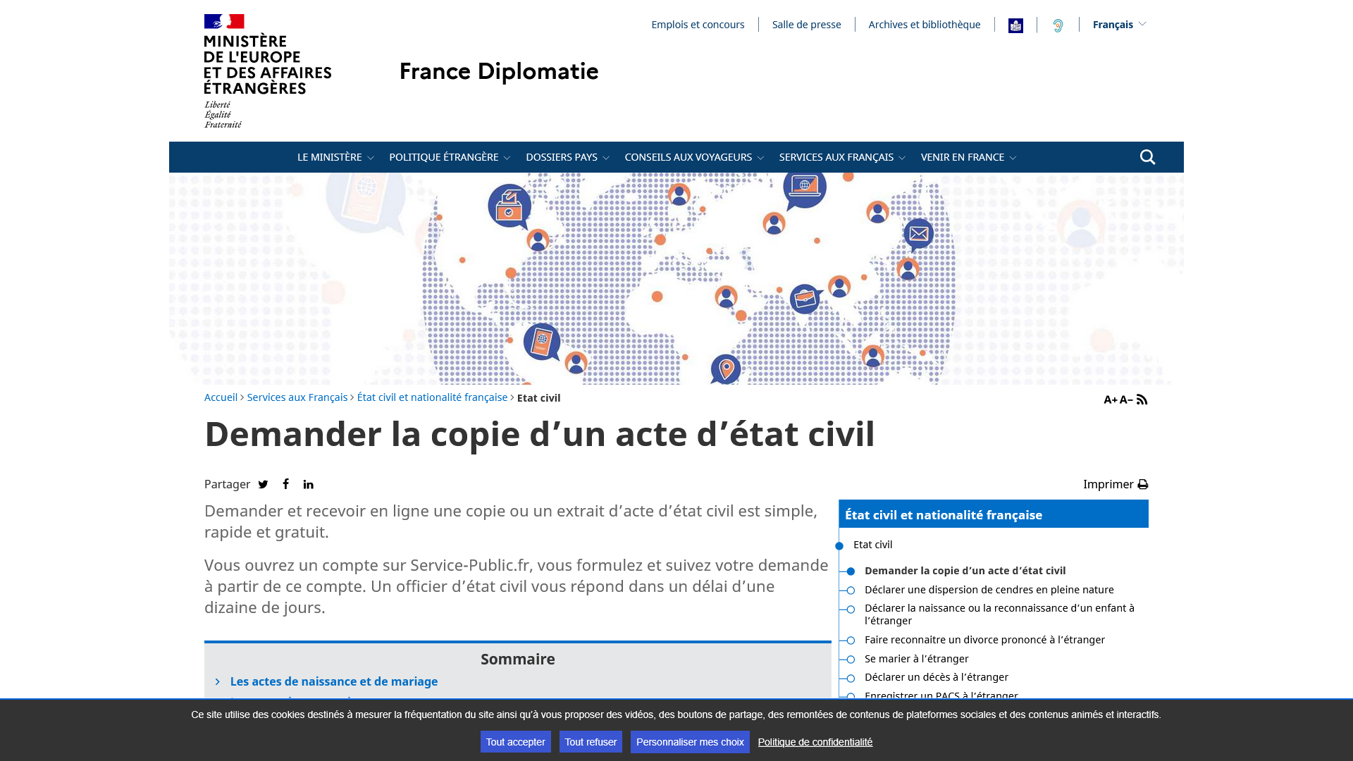 Demander la copie d’un acte d’état civil - Ministère de l’Europe et des Affaires étrangères