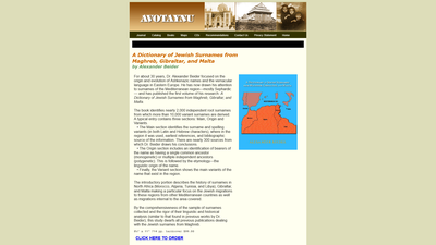 This webpage presents "A Dictionary of Jewish Surnames from Maghreb, Gibraltar, and Malta" by Dr. Al