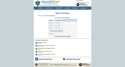 This web page is the Morocco Database section of JewishGen, a comprehensive online genealogical reso