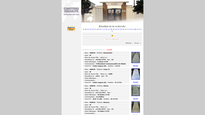This webpage is a comprehensive digital database for the Jewish Cemetery of Casablanca (Cimetière Is