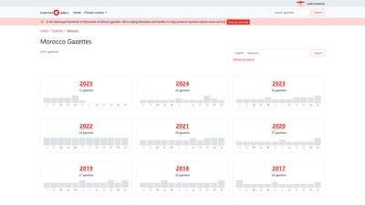 This webpage serves as a comprehensive digital archive for Morocco's official government gazettes, h