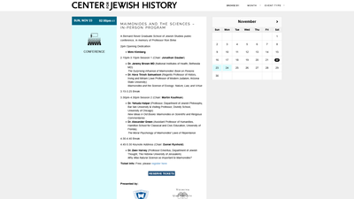 This webpage serves as an event calendar and program listing for the Center for Jewish History (CJH)