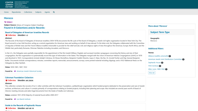 This web page is an archival research portal focused on historical collections related to Morocco wi