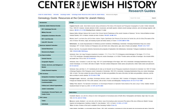 This web page is a specialized genealogical research guide hosted by the Center for Jewish History, 